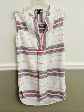 J. Crew White Multicolored Striped  Sleeveless Lightweight Casual Tunic Dress XS